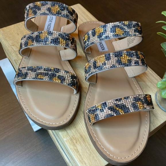 Sassy Steve Madden Leopard Rhinestone Sandals - Picture 7 of 12